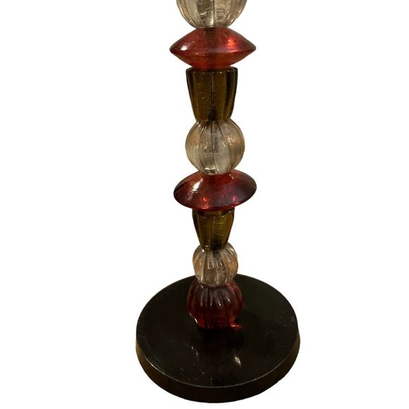 15" Candle Holder w/ Glass Beads Amber/Green/Beige - Picture 2 of 6